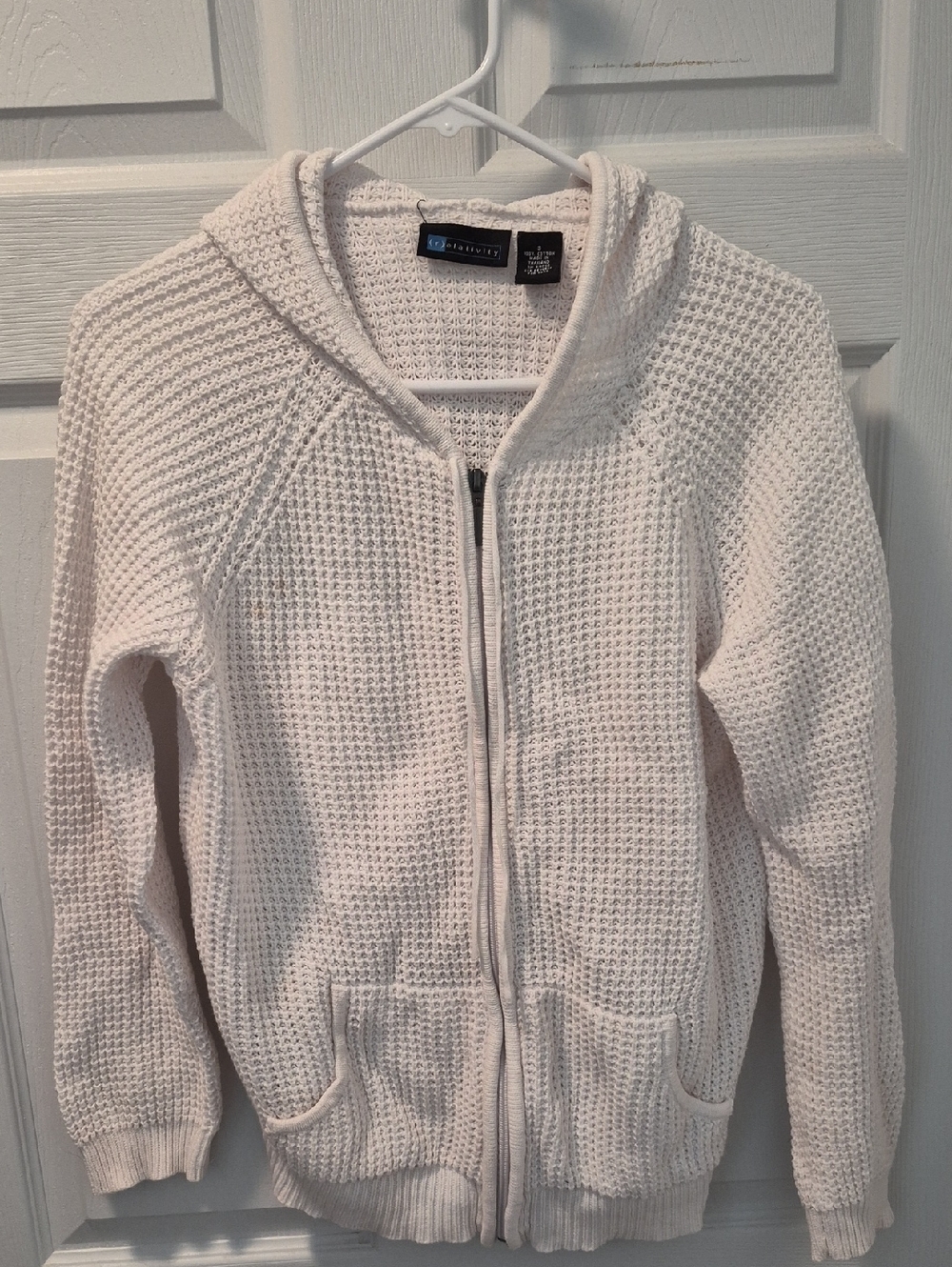 Relativity Cream Waffle-Knit Zip Hoodie